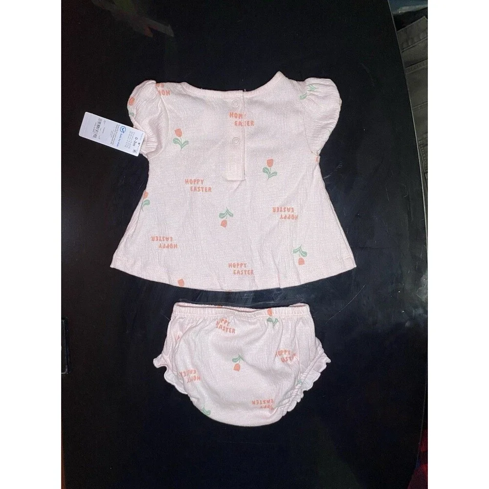 NWT Carter's Child of Mine Baby Girl Hoppy Easter 2pc Set 0-3M Pink Tulip Outfit
